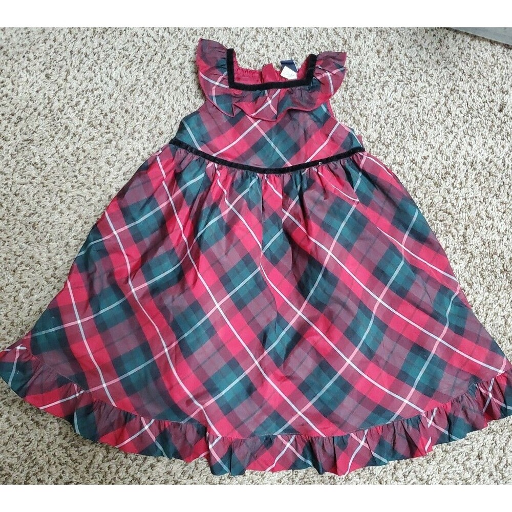Girl's Gap size 4 years red green and white sleeveless lined dress